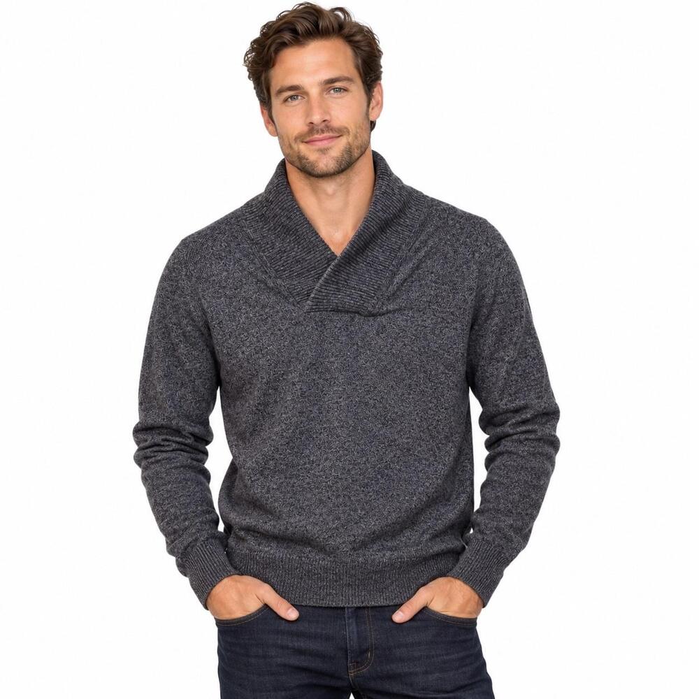 Banana Republic Sweater Mens Small Gray Shawl Collar Knit Cotton Wool Pullover